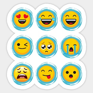 Emojination 9 Classic Yellow Faces Blue Circles Sticker